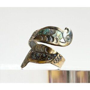 Abalone Sterling Silver Parrot Figural Mexican Adjustable Vintage Ring - sz 5